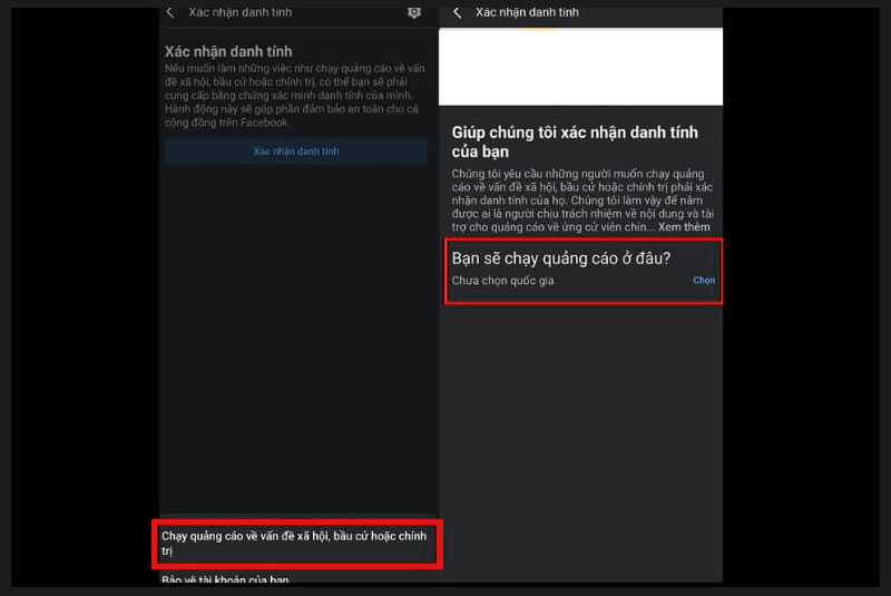 buoc chon ly do xac minh va quoc gia