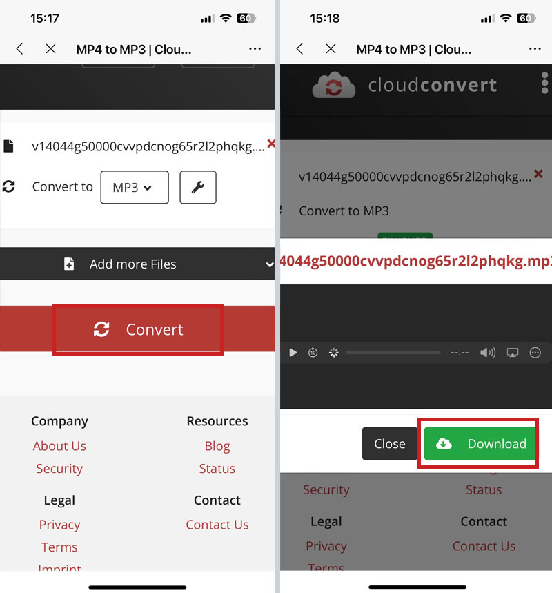 buoc chon convert va nhan download de tai audio tiktok ve may