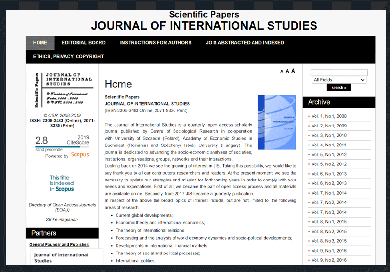 journal of international studies tap chi hoc thuat ve kinh te xa hoi toan cau