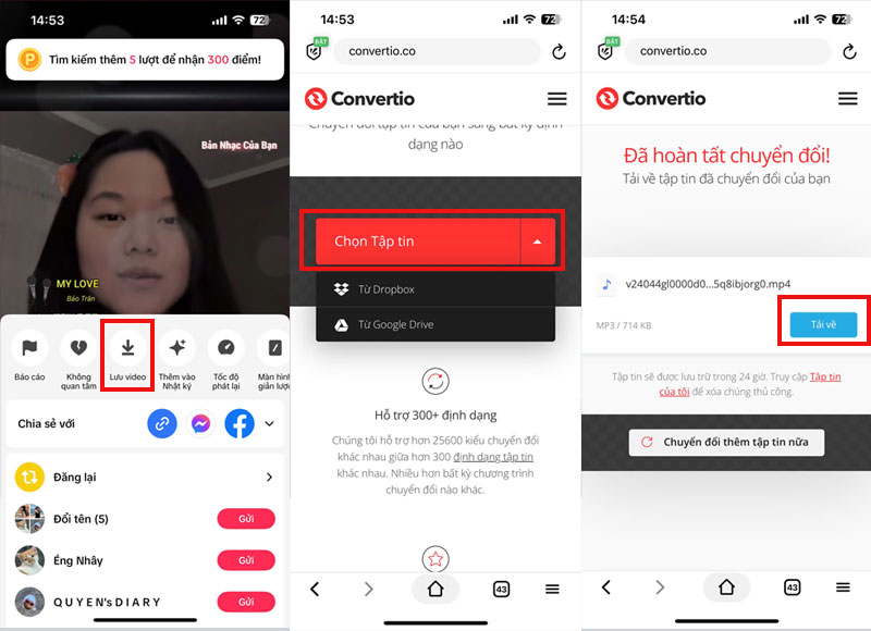 chuyen video tren tiktok thanh mp bang ung dung convertio