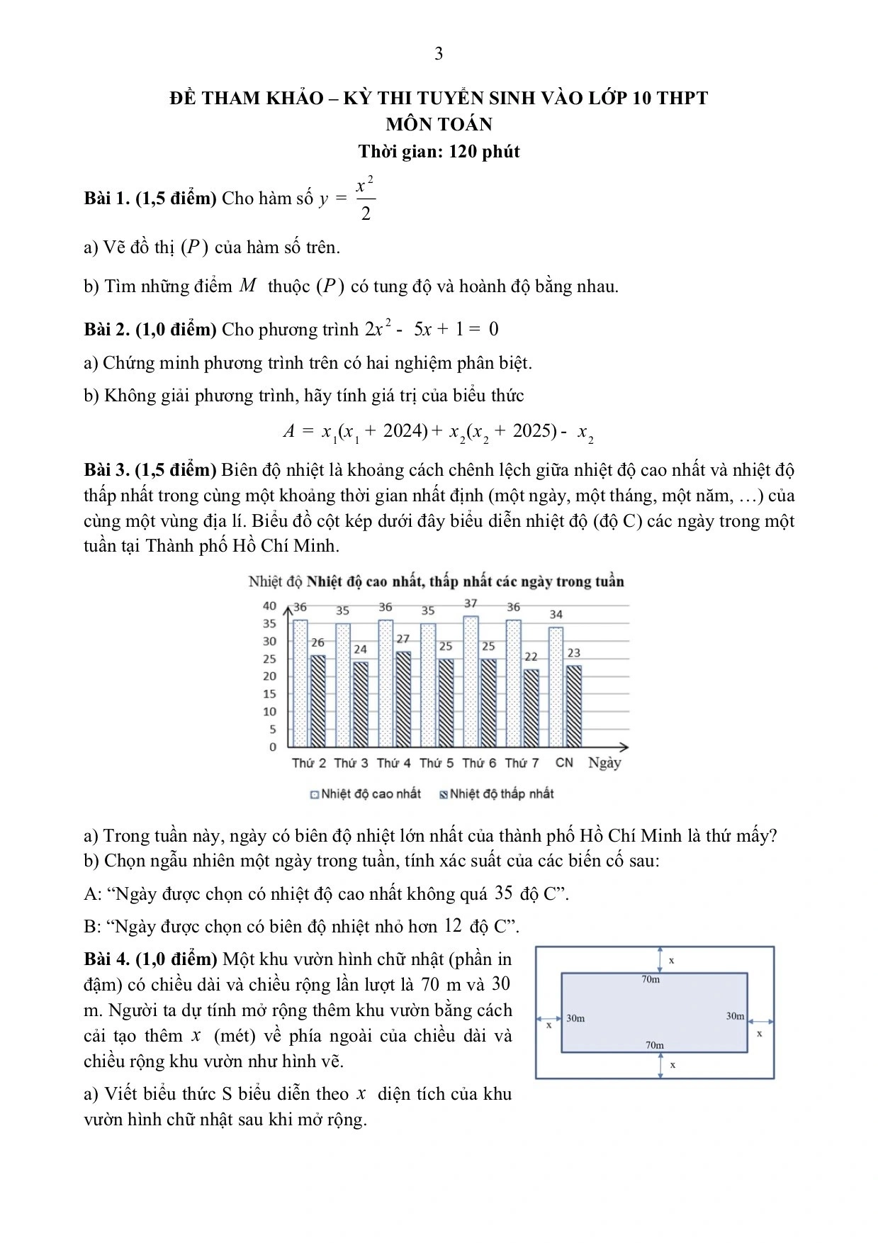 Đề thi mẫu lớp 10 THPT môn Toán 2025