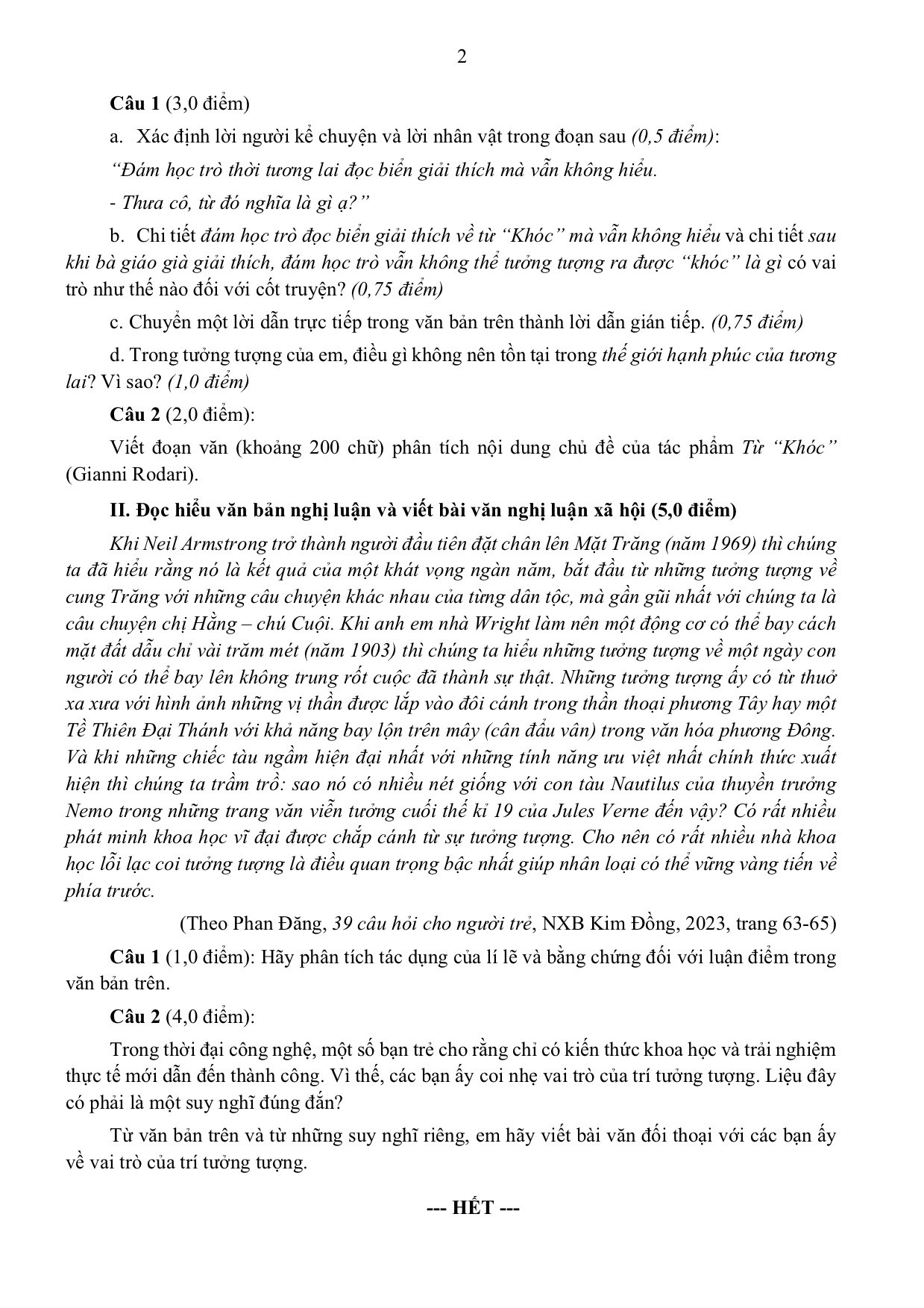 Đề thi mẫu lớp 10 THPT môn Văn 2025