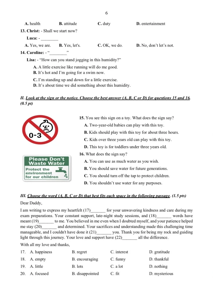 Đề thi mẫu lớp 10 THPT môn Tiếng Anh 2025