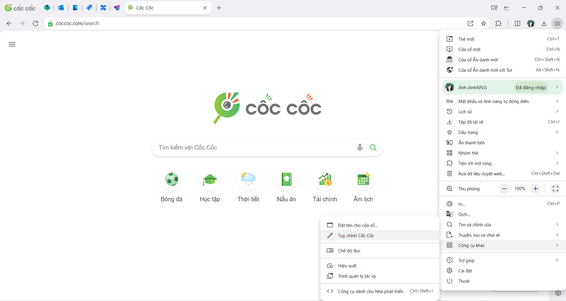 Truy cập Menu trình duyệt