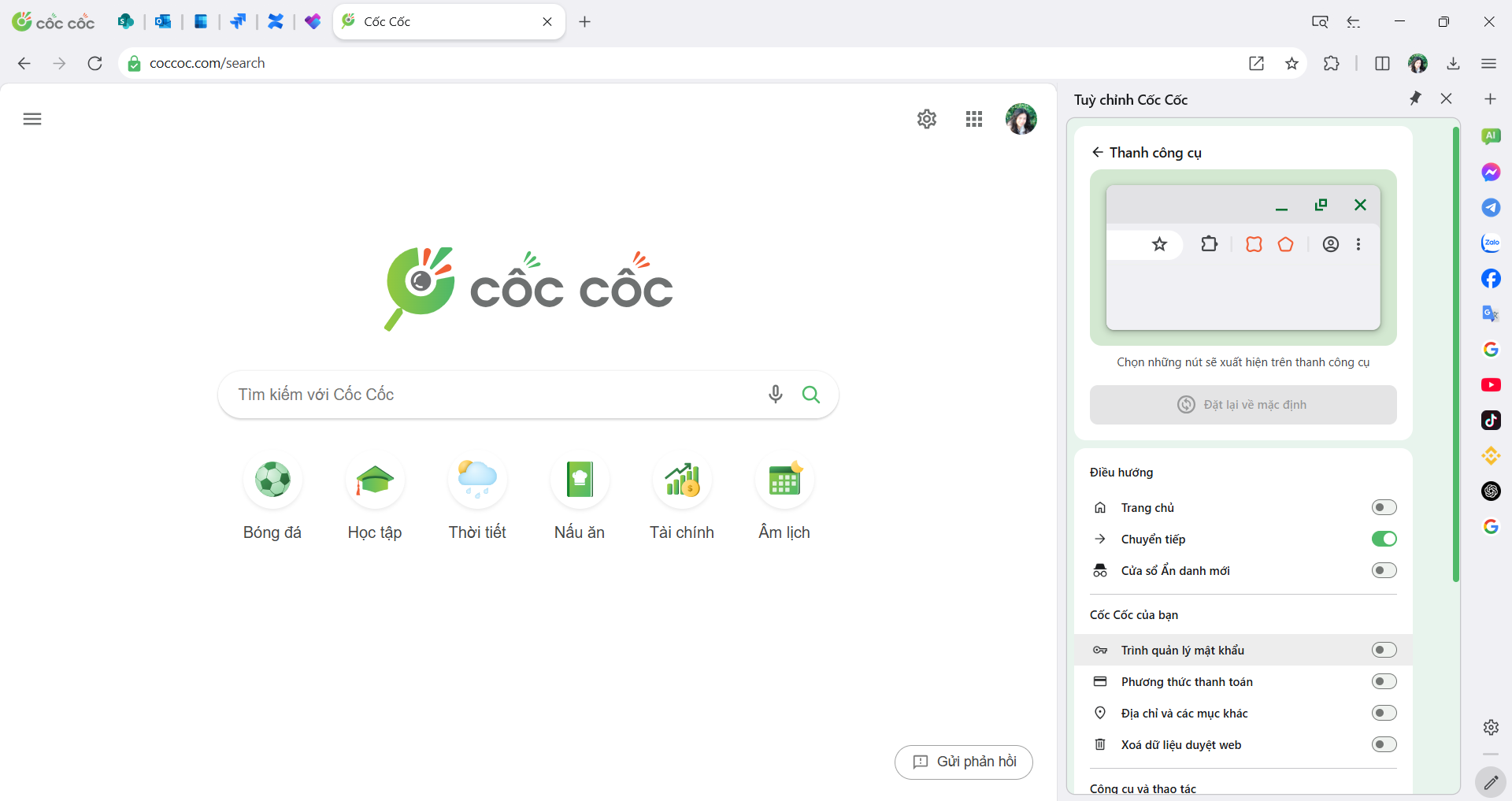 Tuỳ chỉnh thanh công cụ Cốc Cốc