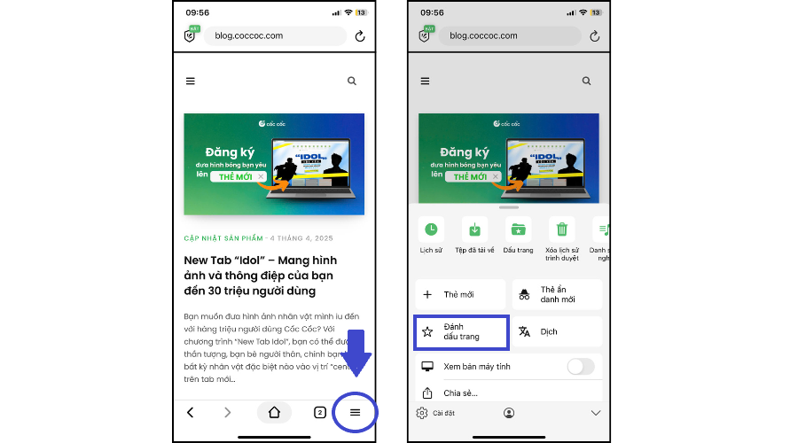 cach dung boomark tren coc coc di dong