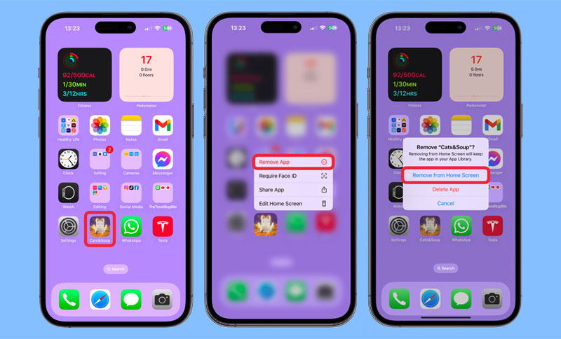 xoa bieu tuong ung dung khoi man hinh chinh nhung khong xoa app
