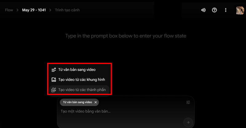 buoc chon tinh nang text to video