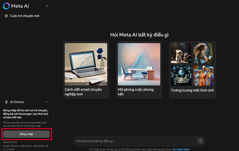 buoc truy cap trang chu meta ai