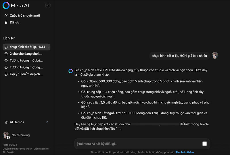 buoc bat dau tro chuyen voi meta ai