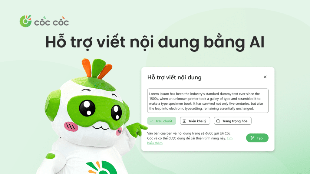 Viết tự tin hơn với tính năng Hỗ trợ viết nội dung bằng AI tính năng hỗ trợ viết nội dung cốc cốc