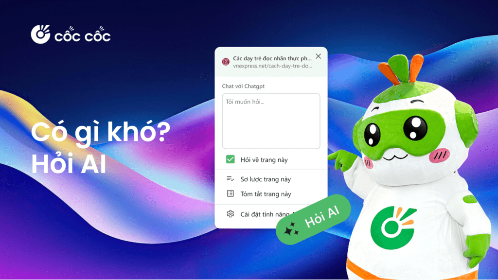 Nội dung trang quá dài hoặc khó hiểu? Hỏi AI ngay tính năng hỏi AI Cốc Cốc